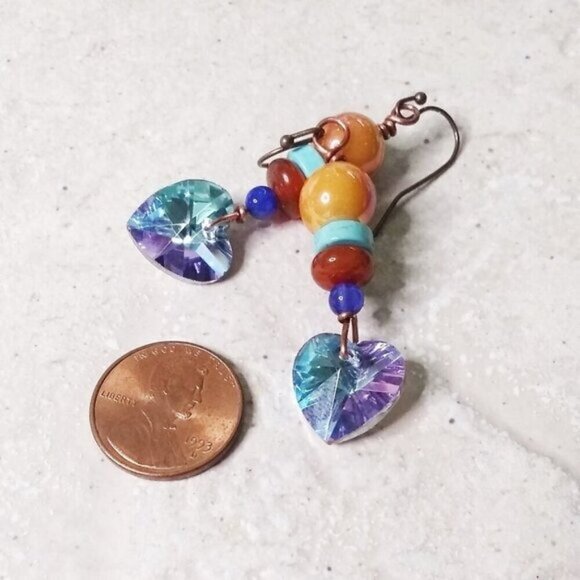 Flashy Crystal Hearts ~ Beaded Stack Earrings! Gift for her! Boho Glam Girlie - Picture 5 of 8